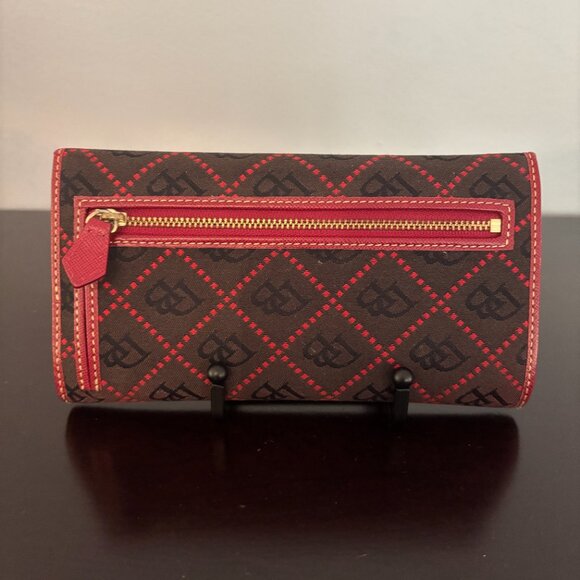 Dooney & Bourke Gretta Black & Red Signature Continental Checkbook Wallet - Picture 3 of 9